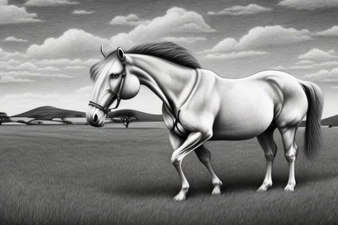 An irish draught horse in a rural south african landscape