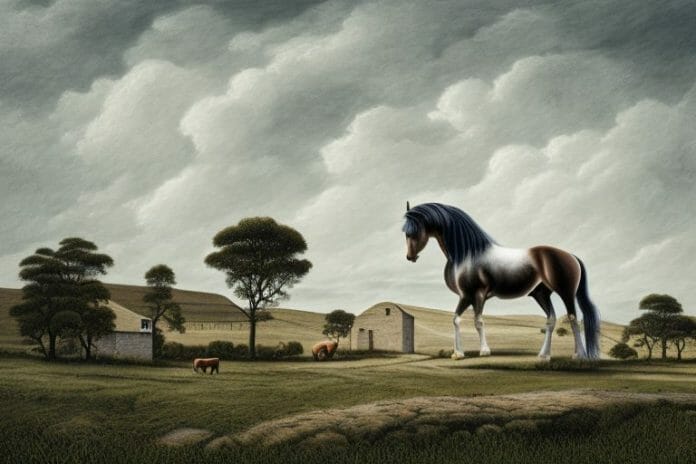 An irish draught horse in a rural landscape in lichtenburg