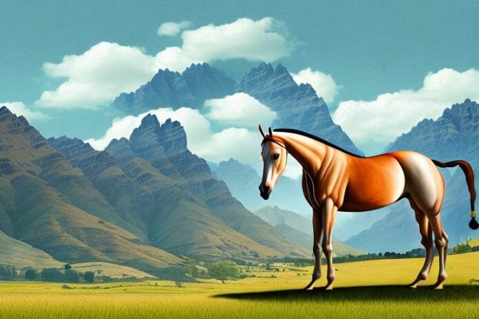 A marwari horse in a rural landscape in queenstown