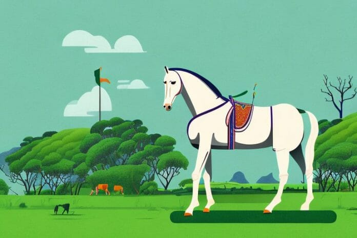 A marwari horse in a lush