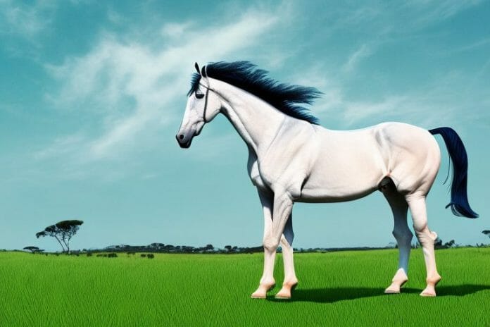 A marwari horse in a grassy field in jeffreys bay