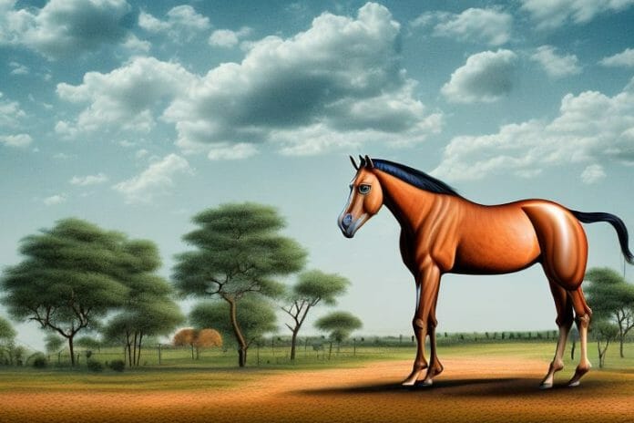 A marwari horse in a rural landscape in sasolburg