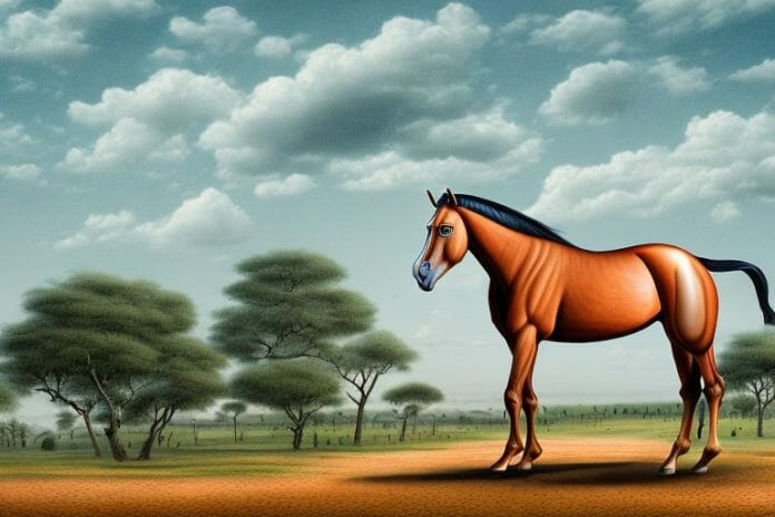 A marwari horse in a rural landscape in east rand