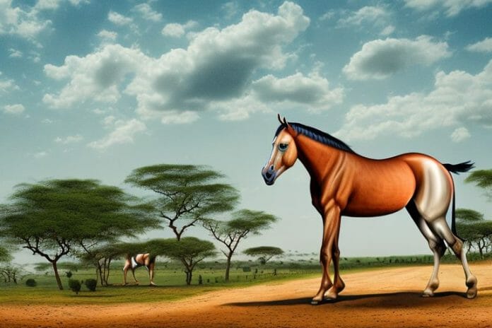 A marwari horse in a rural landscape in limpopo