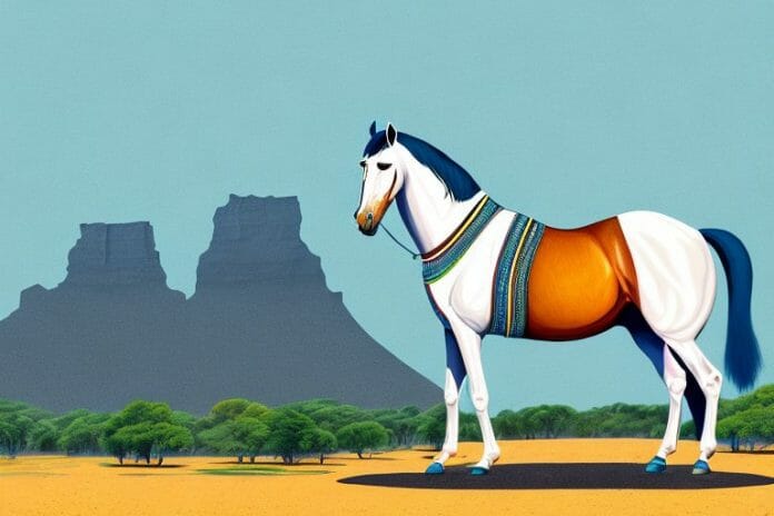 A marwari horse standing in a south african landscape