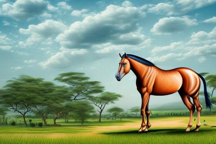 A marwari horse in a rural landscape in nelspruit
