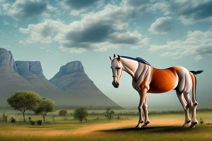 A marwari horse in a rural landscape in hazyview