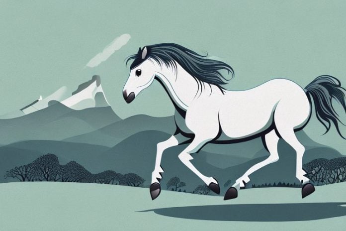 A majestic fjord horse galloping through the rolling hills of stellenbosch