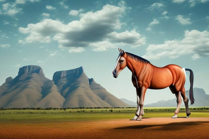 A marwari horse standing in a rural landscape in colesberg
