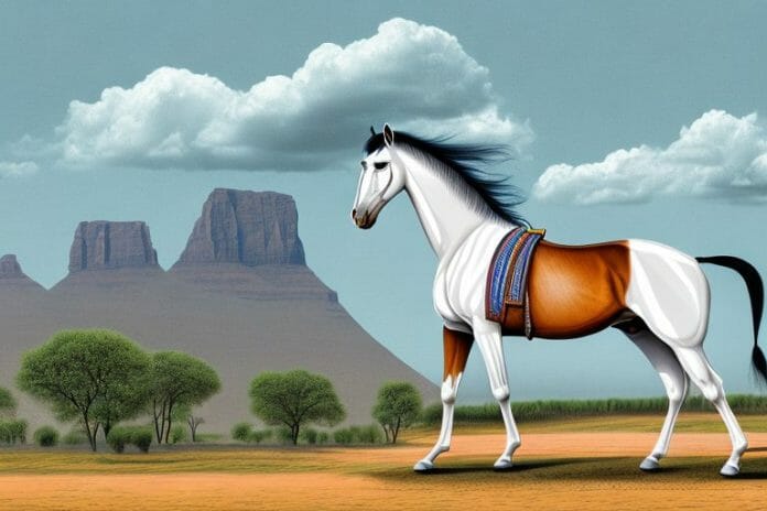 A marwari horse in a rural landscape of north west