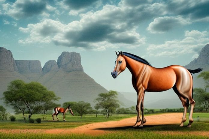 A marwari horse in a rural landscape in hartbeespoort