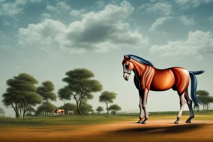 A marwari horse in a rural landscape in lichtenburg