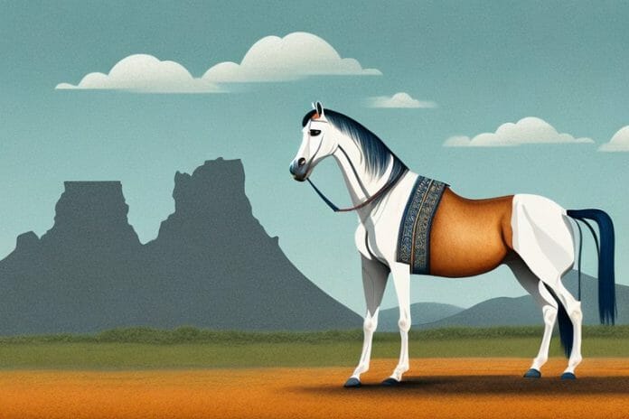 A marwari horse standing in a rural south african landscape