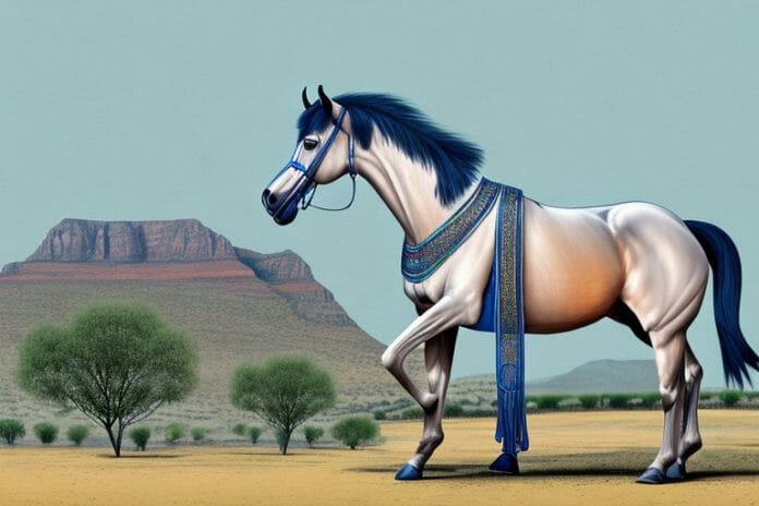 A marwari horse in the landscape of oudtshoorn