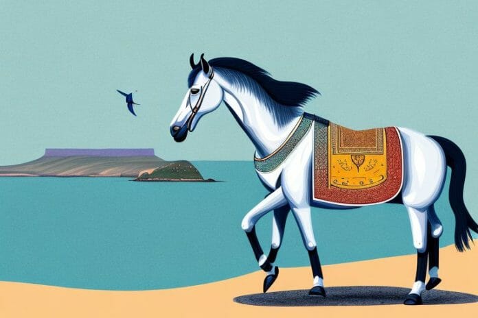 A marwari horse in a scenic landscape of mossel bay
