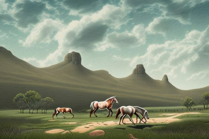 A cleveland bay horse in a rural landscape in kwa zulu natal