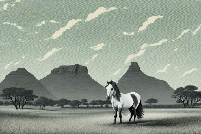 A cleveland bay horse in a rural south african landscape