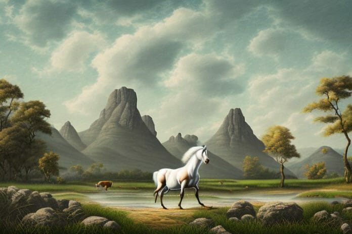 A cleveland bay horse in a rural landscape in phuthaditjhaba