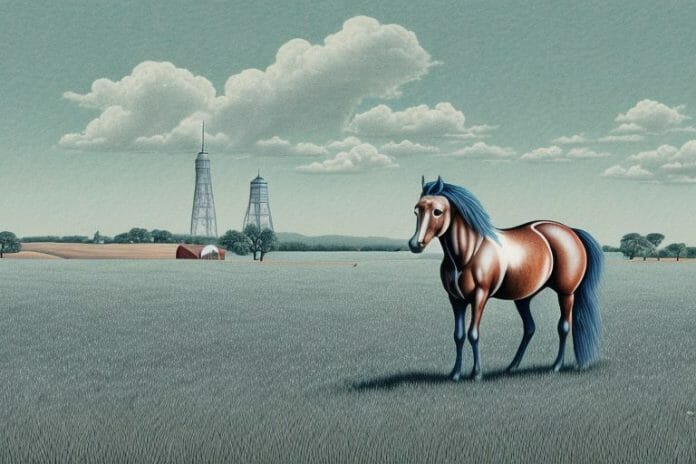 A cleveland bay horse in a field in ficksburg