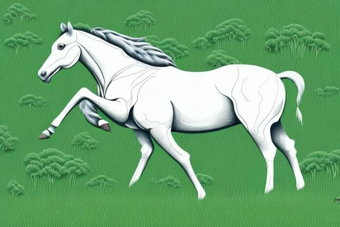 A cleveland bay horse grazing in a lush