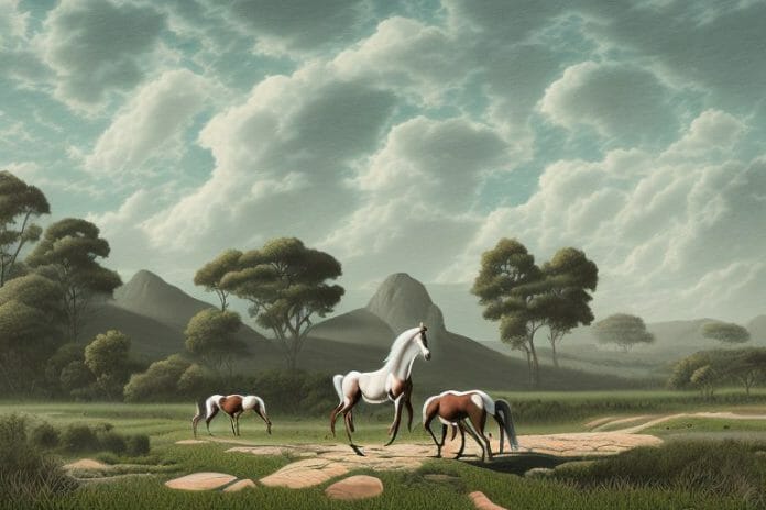 A cleveland bay horse in a rural landscape in thohoyandou
