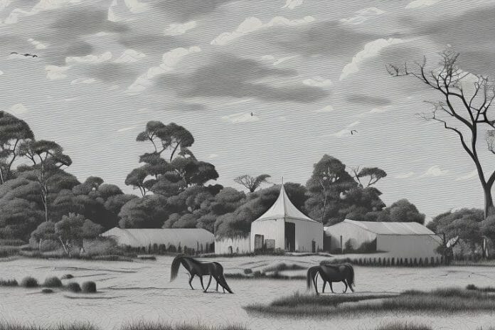 A cleveland bay horse in a rural setting in giyani