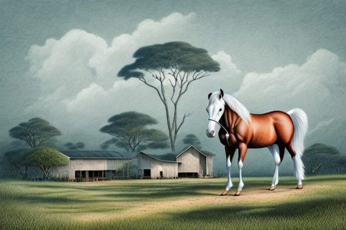 A cleveland bay horse in a rural setting in mpumalanga