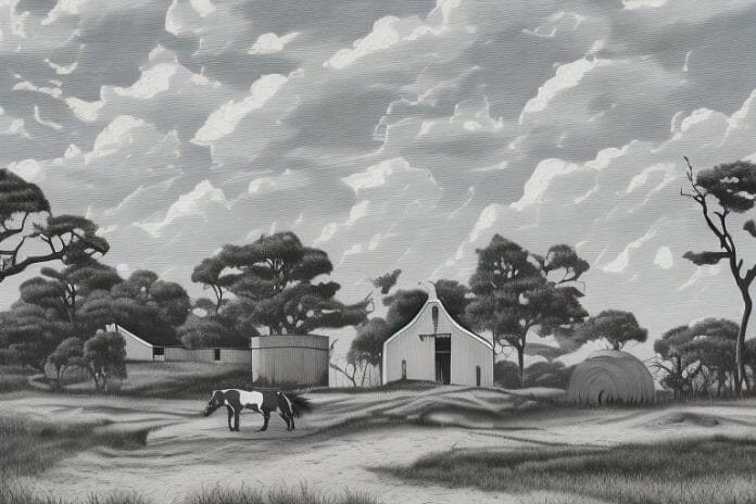 A cleveland bay horse in a rural setting in delmas