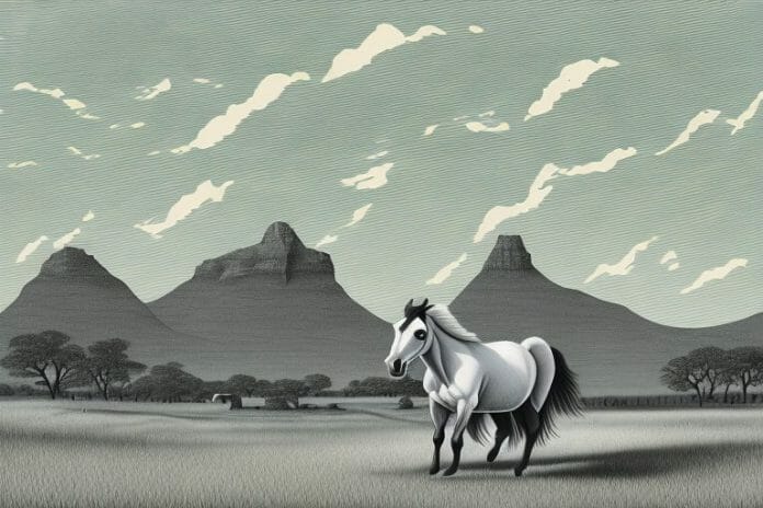 A cleveland bay horse in a rural south african landscape
