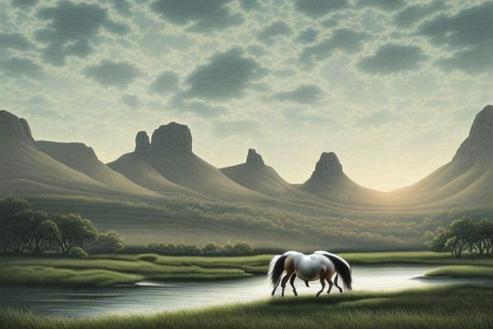 A cleveland bay horse in a rural landscape in white river