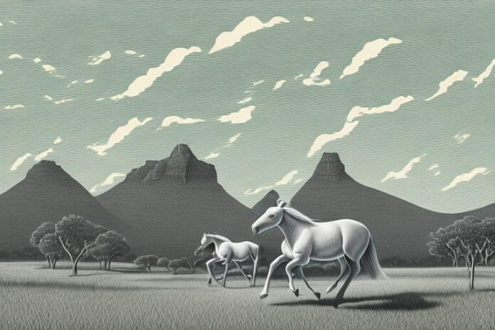 A cleveland bay horse in a rural south african landscape