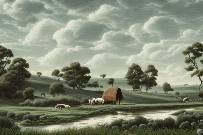 A cleveland bay horse in a rural landscape in warrenton