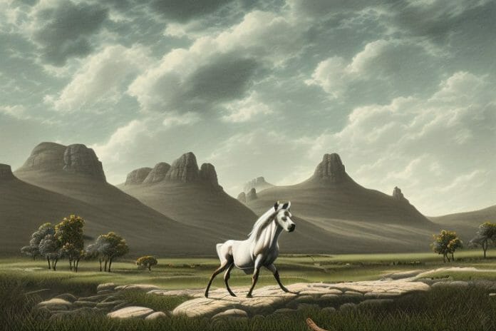 A cleveland bay horse in a rural landscape in calvinia