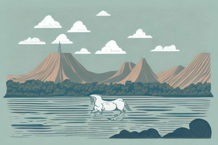 A cleveland bay horse in the landscape of hartbeespoort