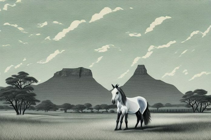 A cleveland bay horse in a rural south african landscape