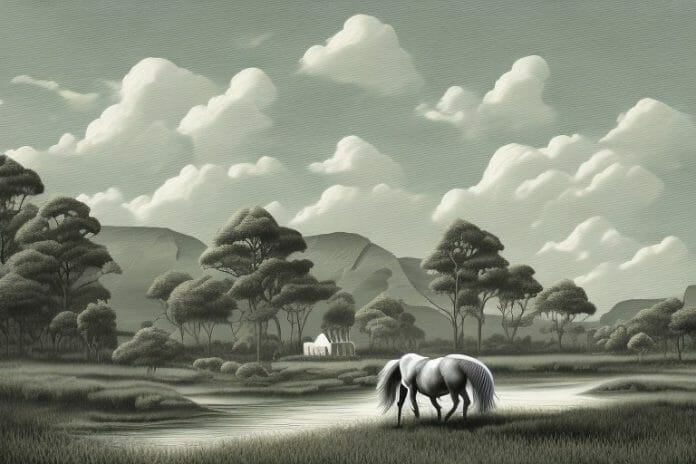 A cleveland bay horse in a rural landscape in george