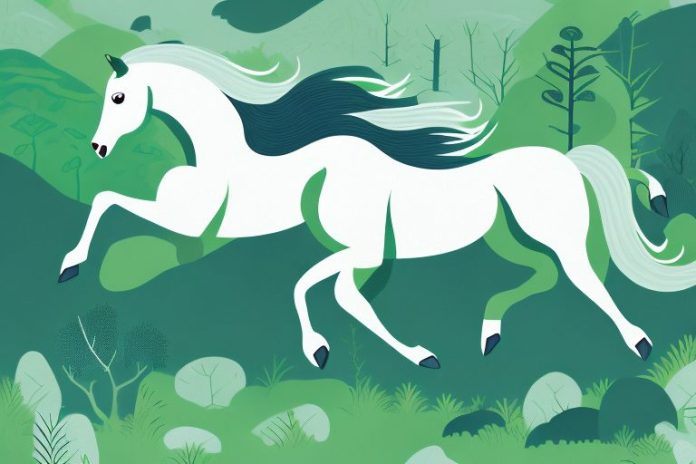 A majestic fjord horse galloping through a lush forest in knysna