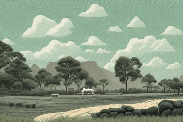 A cleveland bay horse in a rural landscape in oudtshoorn