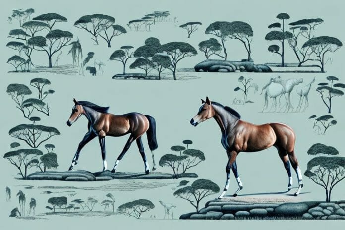 A cleveland bay horse and a trakehner horse in their natural habitats in hermanus and kwa zulu natal