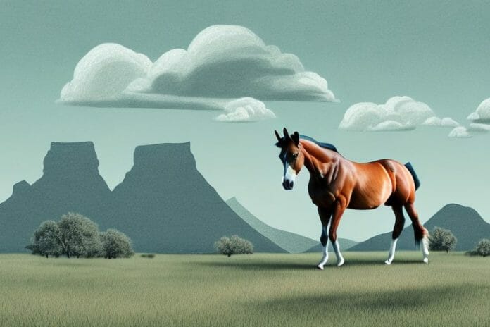 A trakehner horse in a rural south african landscape