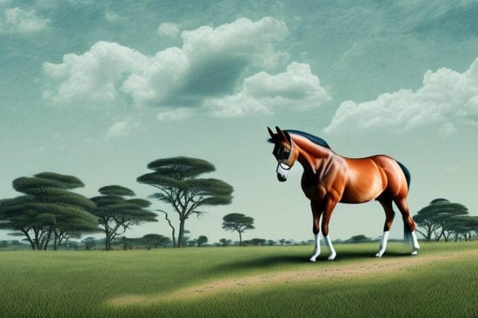 A trakehner horse in a rural landscape in mthatha