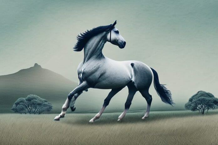 A trakehner horse in a rural south african landscape
