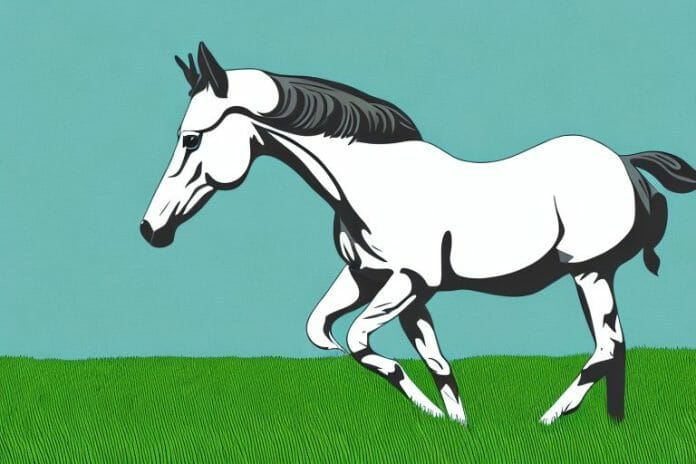 A trakehner horse in a grassy field in free state
