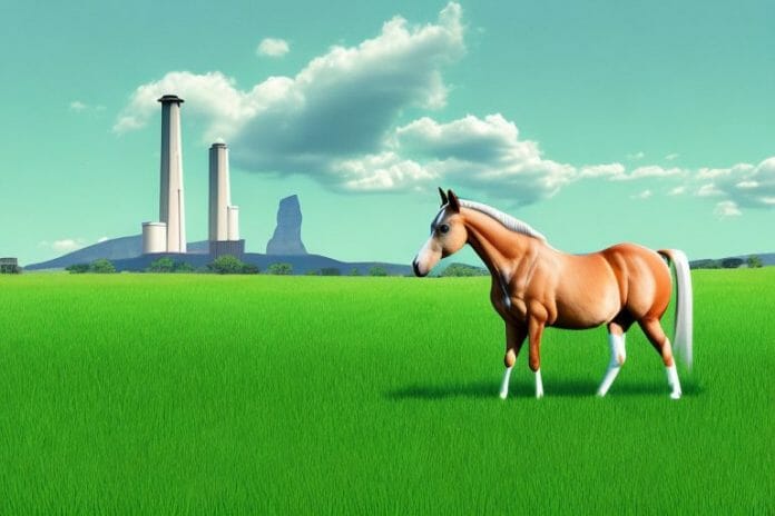 A trakehner horse in a field of green grass in bethlehem