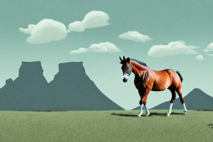 A trakehner horse in a rural south african landscape