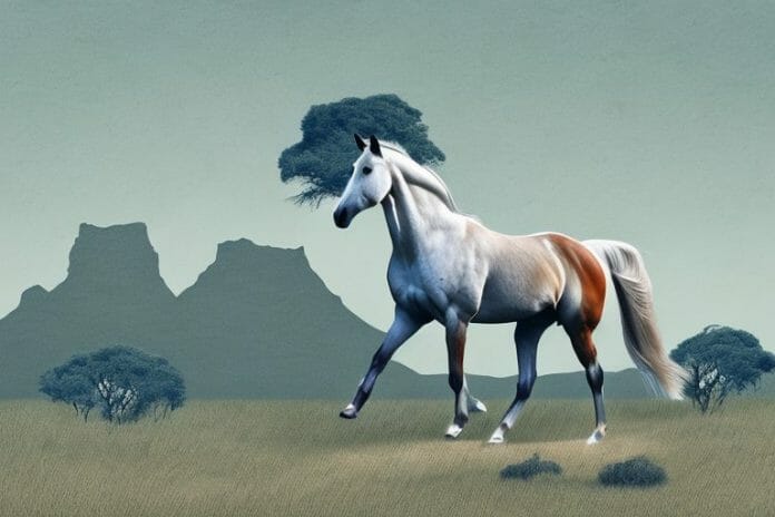 A trakehner horse in a rural south african landscape