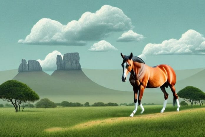 A trakehner horse in a rural landscape in mpumalanga