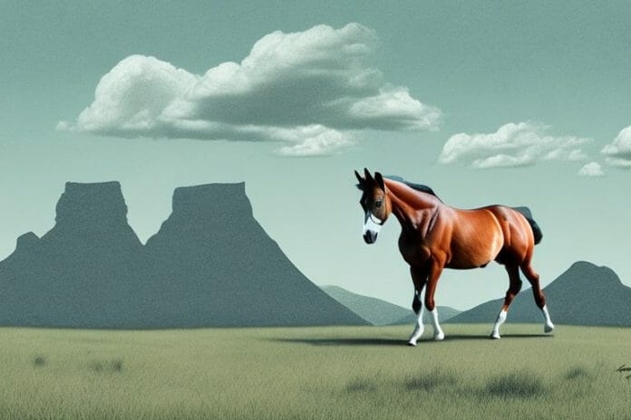 A trakehner horse in a rural south african landscape