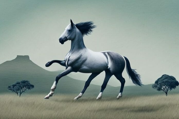 A trakehner horse in a rural south african landscape