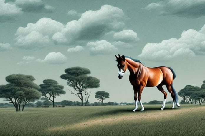 A trakehner horse in a rural landscape in north west